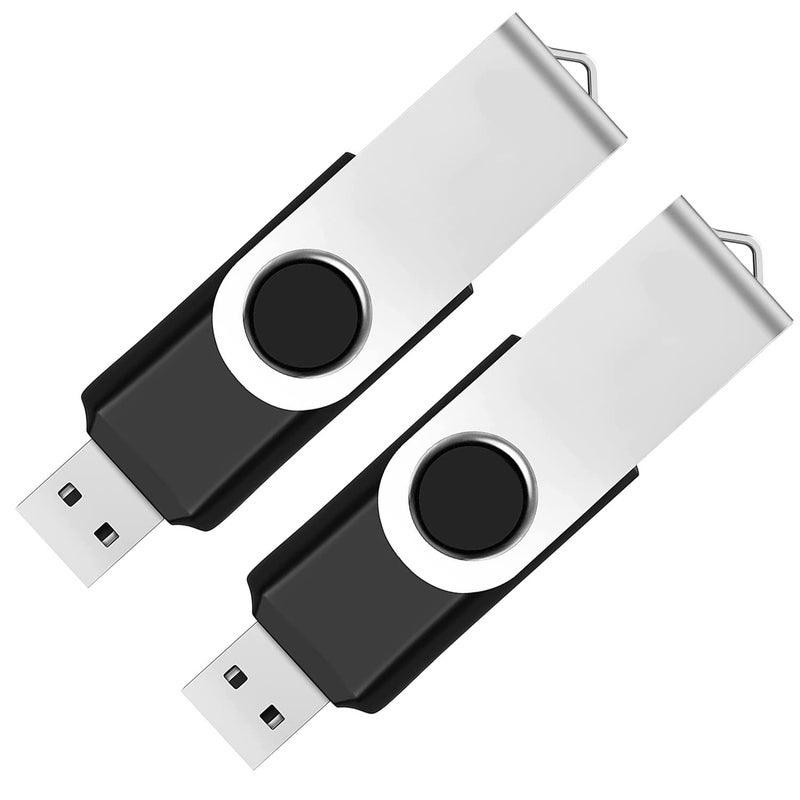 Maspen 2 Pack 64GB USB Flash Drive USB 2.0 Thumb Drives Jump Drive Fold Storage Memory Stick Swivel Design - Black - Image 1